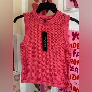 TOCCIN  Samantha Crochet Racer Tank Sleeveless Knit Top